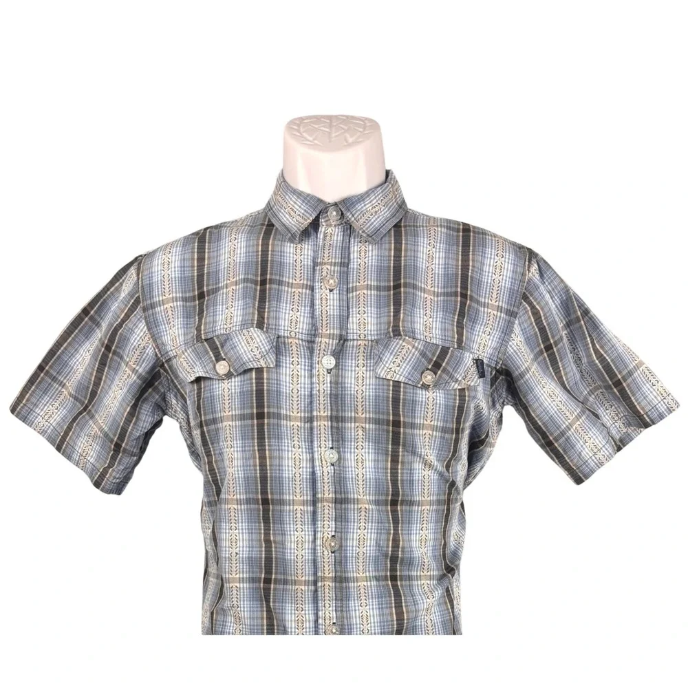 Gotcha Mens XL Blue Plaid Short Sleeve Button Down Shirt‎ Surf Casual Pockets